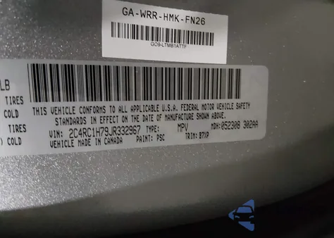 2018 Chrysler Pacifica Hybrid Touring Plus z USA, uszkodzony, nr VIN 2C4RC1H79JR332967